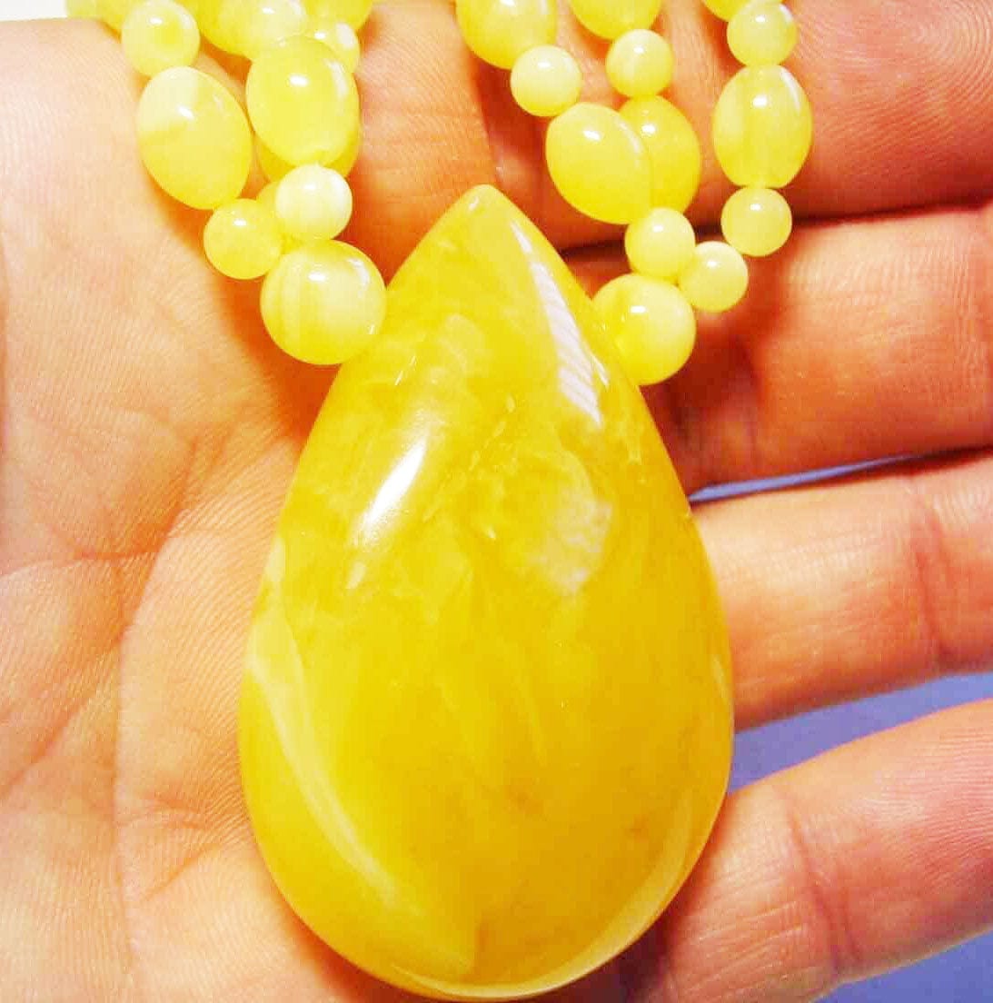 Amber Necklace - Natural Baltic Amber Necklace - Huge Amber Pendant
