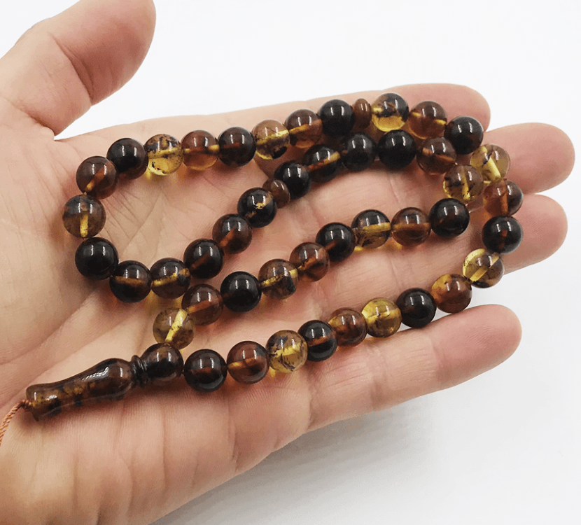 Baltic Amber Islamic Prayer Rosary 28g. 45 Beads Tesbih Misbaha Kehribar pressed