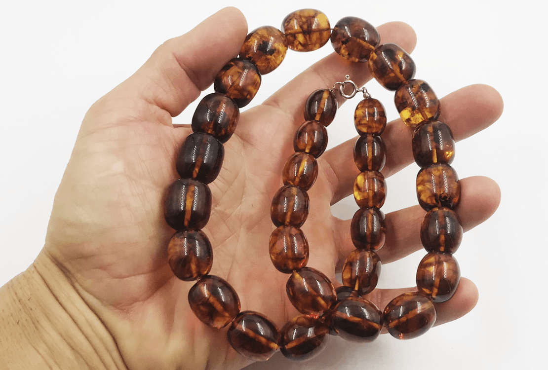 Amber Necklace Large Amber Beads Natural Baltic Amber Jewelry Pressed