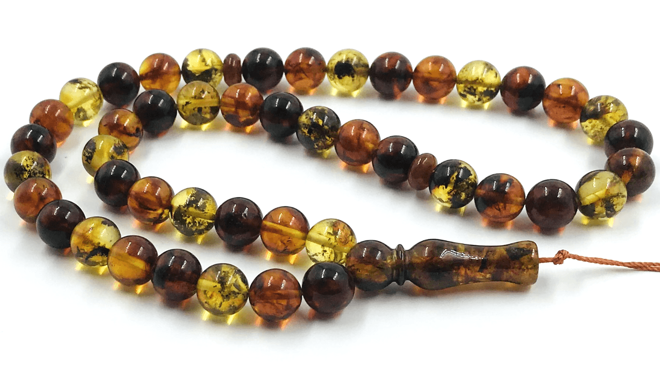 Baltic Amber Islamic Prayer Rosary 28g. 45 Beads Tesbih Misbaha Kehribar pressed