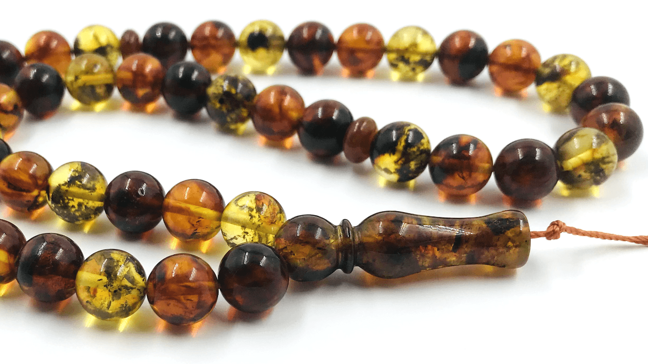 Baltic Amber Islamic Prayer Rosary 28g. 45 Beads Tesbih Misbaha Kehribar pressed