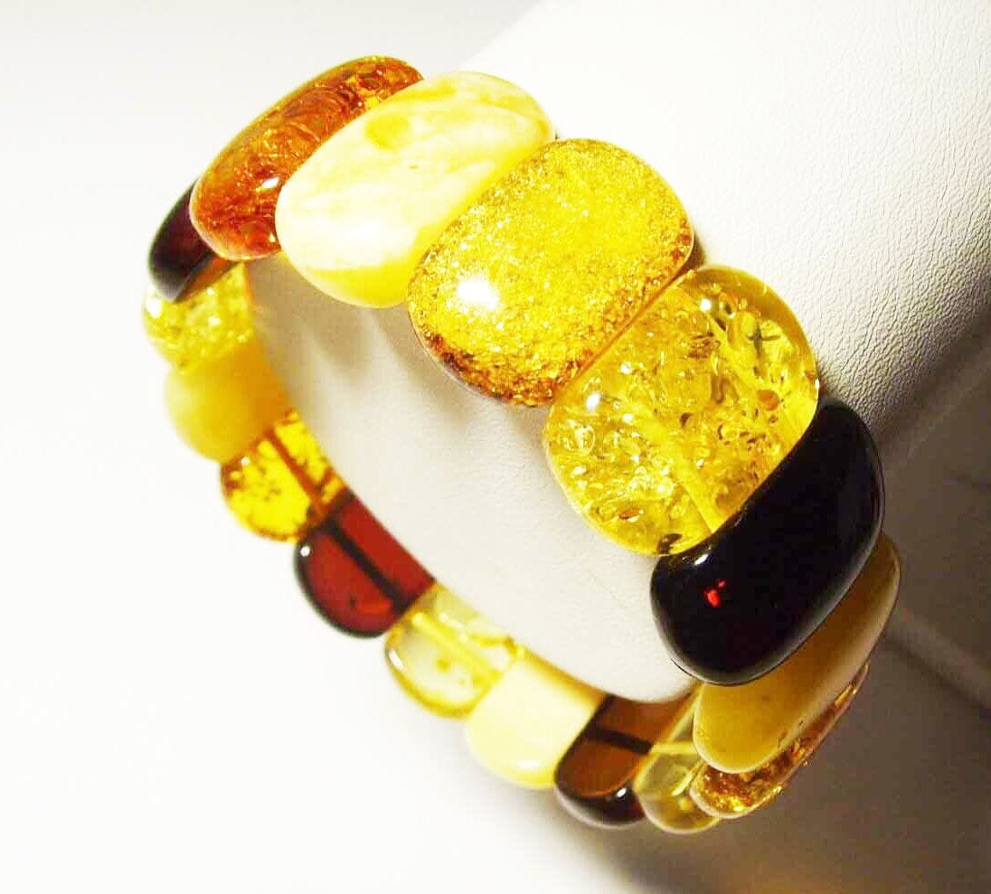 Amber bracelet Natural Baltic Amber multi colorful amber beads - Amber Jewelry for women