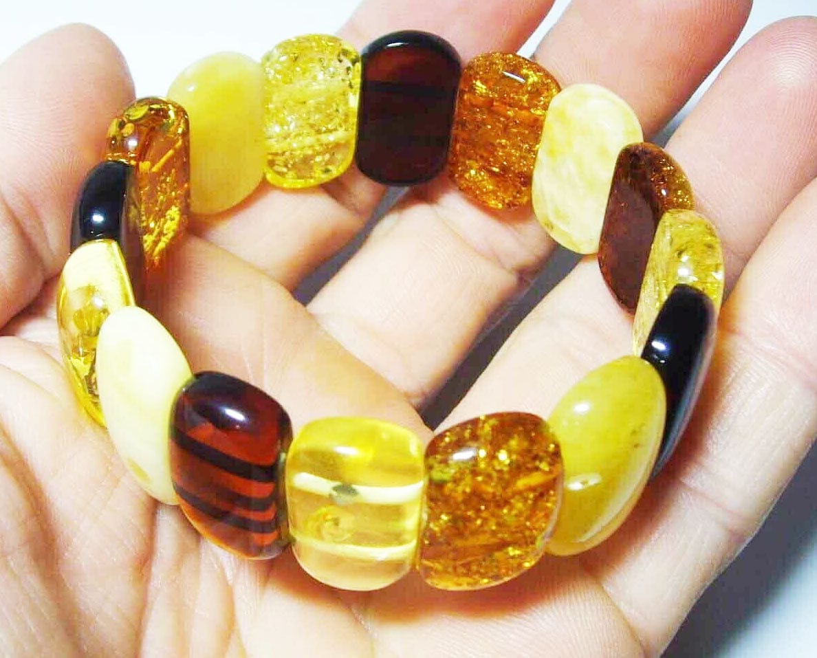 Amber bracelet Natural Baltic Amber multi colorful amber beads - Amber Jewelry for women