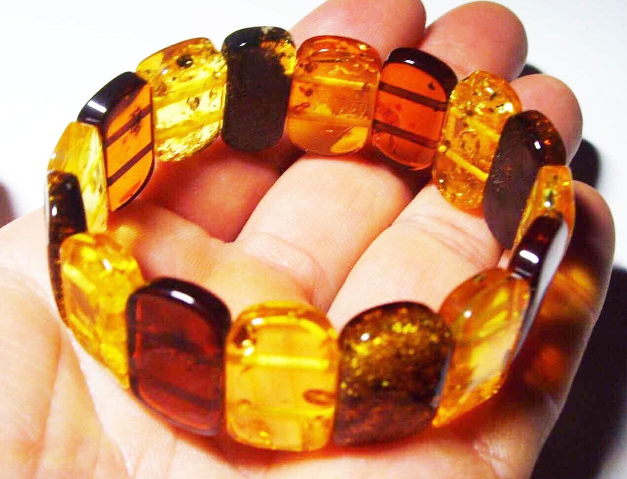 Multi Colour Genuine Amber Bracelet Unisex Amber Beads Massive Gemstone Handmade Bracelet
