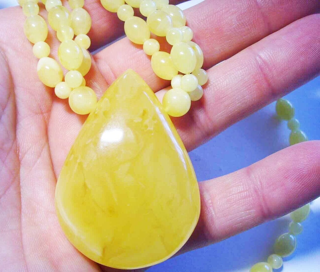 Amber Necklace - Natural Baltic Amber Necklace - Huge Amber Pendant