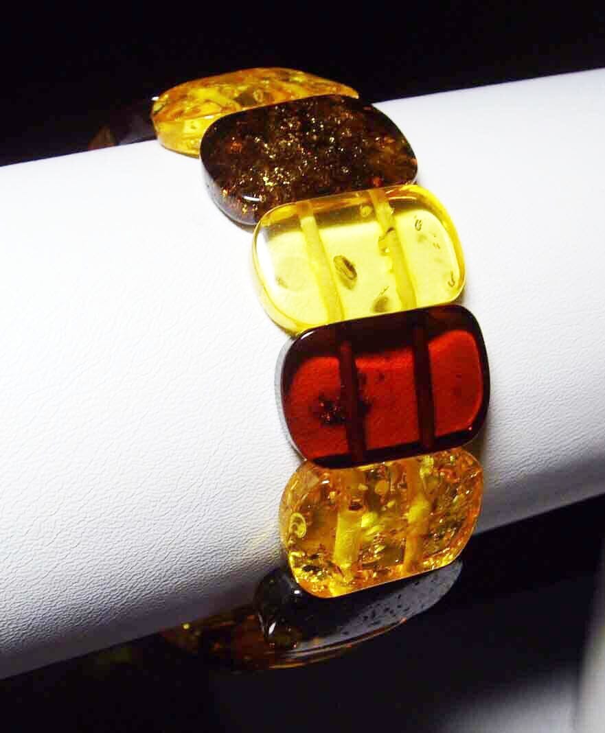 Multi Colour Genuine Amber Bracelet Unisex Amber Beads Massive Gemstone Handmade Bracelet