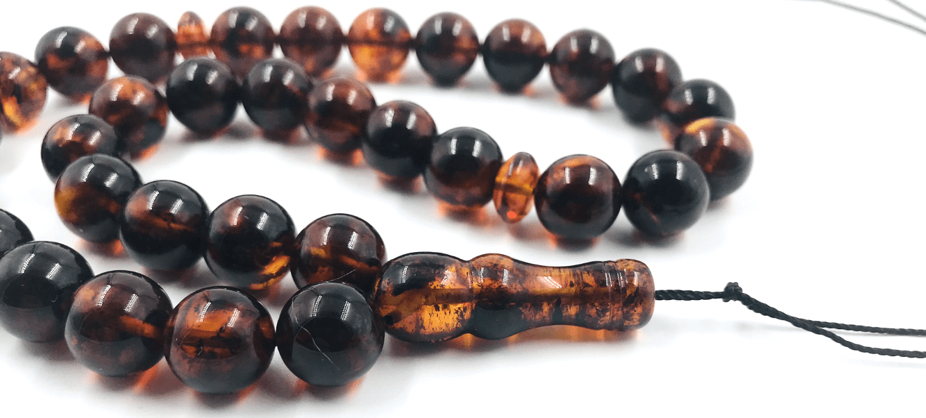 Genuine Amber Islamic Prayer Beads 33 Beads Amber Tasbih, Misbaha, Tasbeeh, pressed