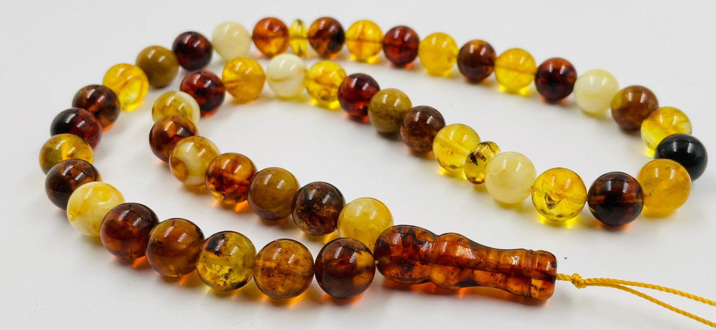 Islamic Prayer beads - Natural Baltic Amber Tasbih Misbaha pressed