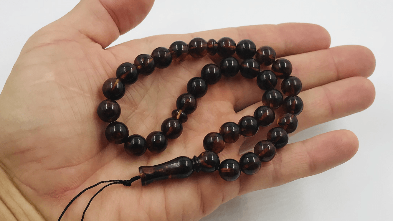 Genuine amber Muslim prayer beads, amber Islamic rosary 21gr. pressed amber