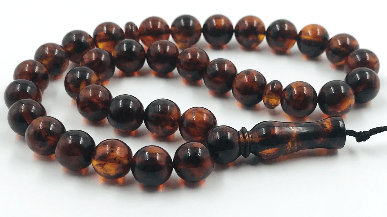 Genuine amber Muslim prayer beads, amber Islamic rosary 21gr. pressed amber