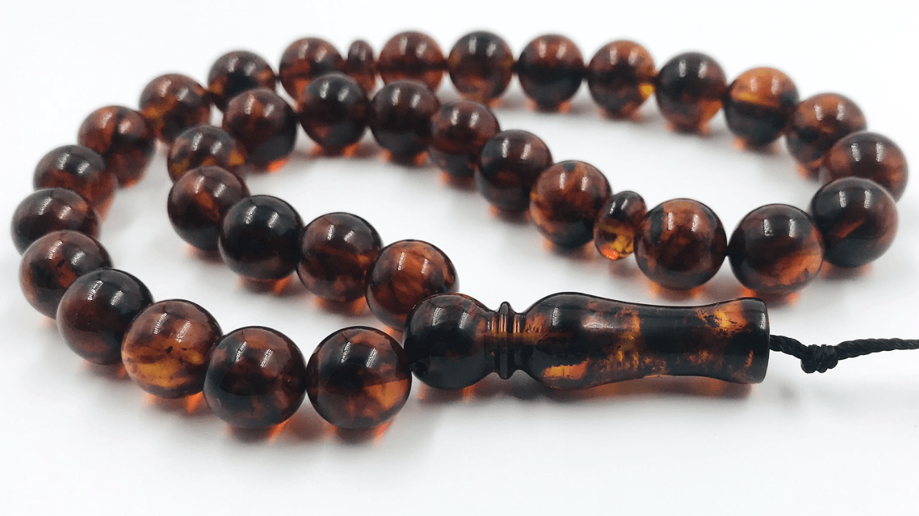Genuine amber Muslim prayer beads, amber Islamic rosary 21gr. pressed amber