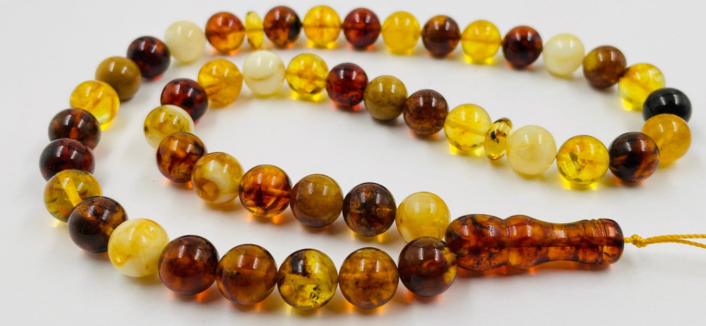 Islamic Prayer beads - Natural Baltic Amber Tasbih Misbaha pressed