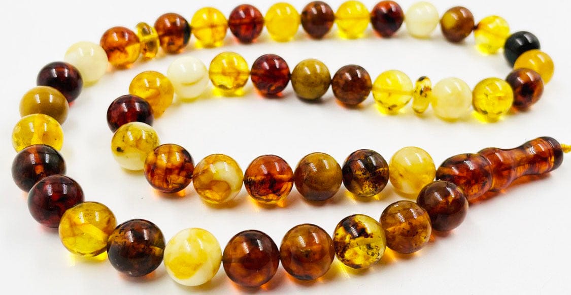 Islamic Prayer beads - Natural Baltic Amber Tasbih Misbaha pressed