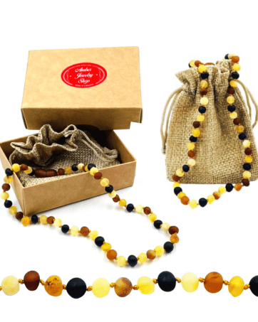 Raw Baltic Amber Teething Necklace for Babies – Natural Unpolished Amber Jewelry
