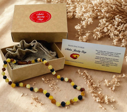 Raw Baltic Amber Teething Necklace for Babies – Natural Unpolished Amber Jewelry