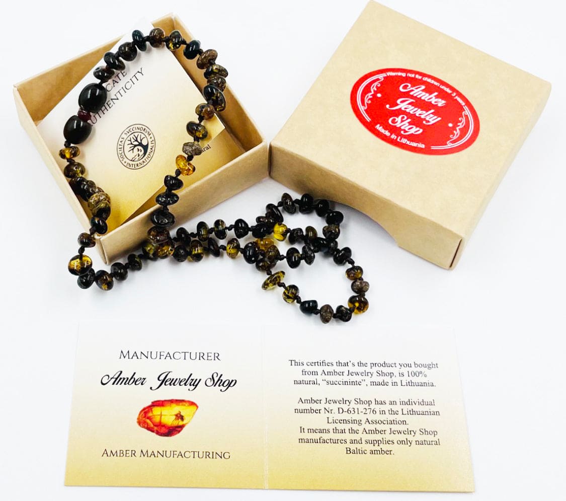 Amber Teething Necklace | Amber Beads Teething - Green