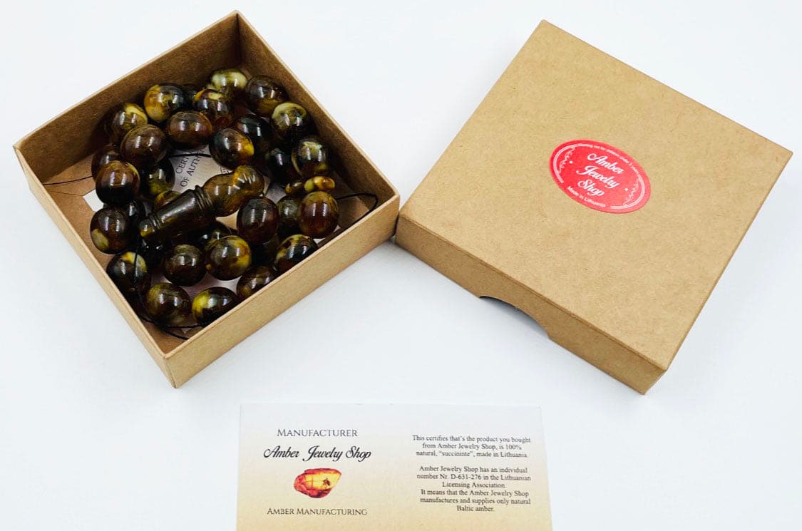 Amber Rosaries -Natural Amber  Prayer Beads Amber Tasbih pressed