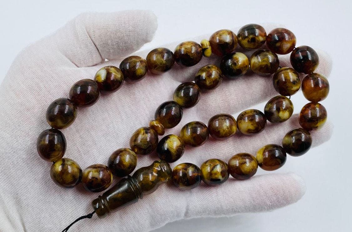 Amber Rosaries -Natural Amber  Prayer Beads Amber Tasbih pressed