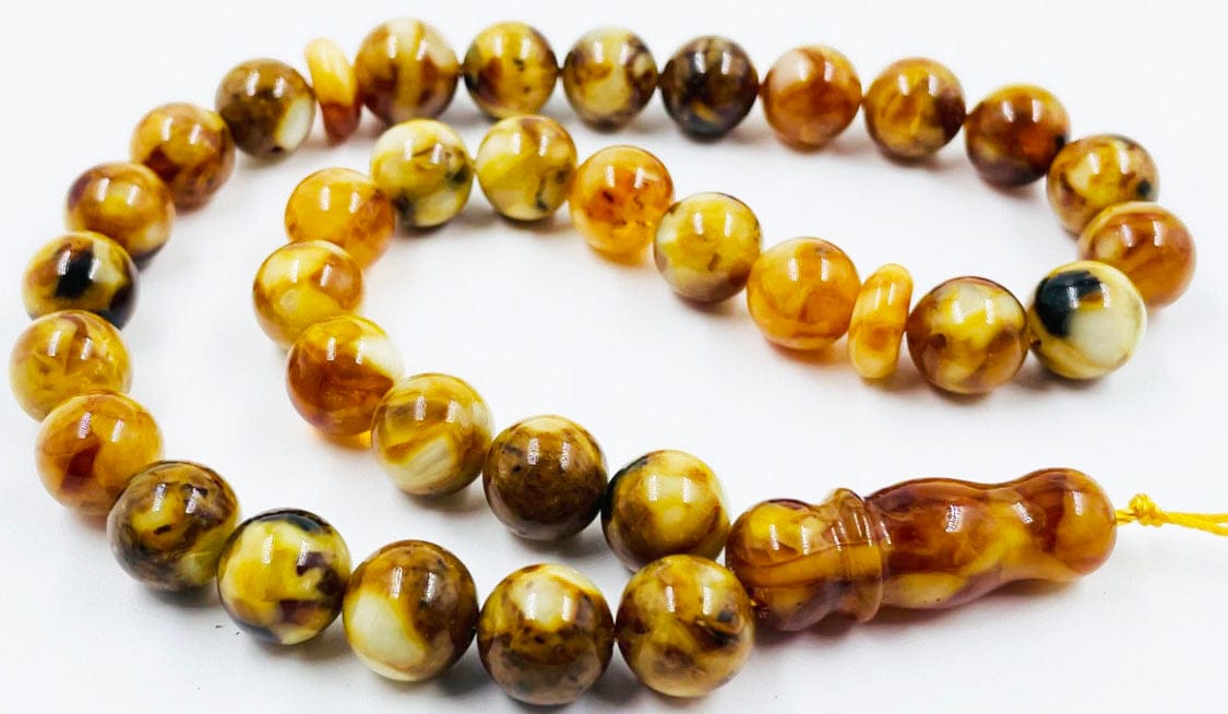33 Prayer Beads Natural Amber Muslim Prayer Islamic Rosary pressed