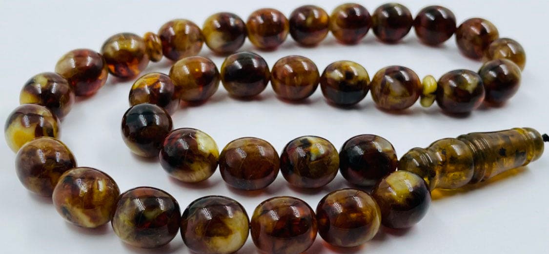 Amber Rosaries -Natural Amber  Prayer Beads Amber Tasbih pressed