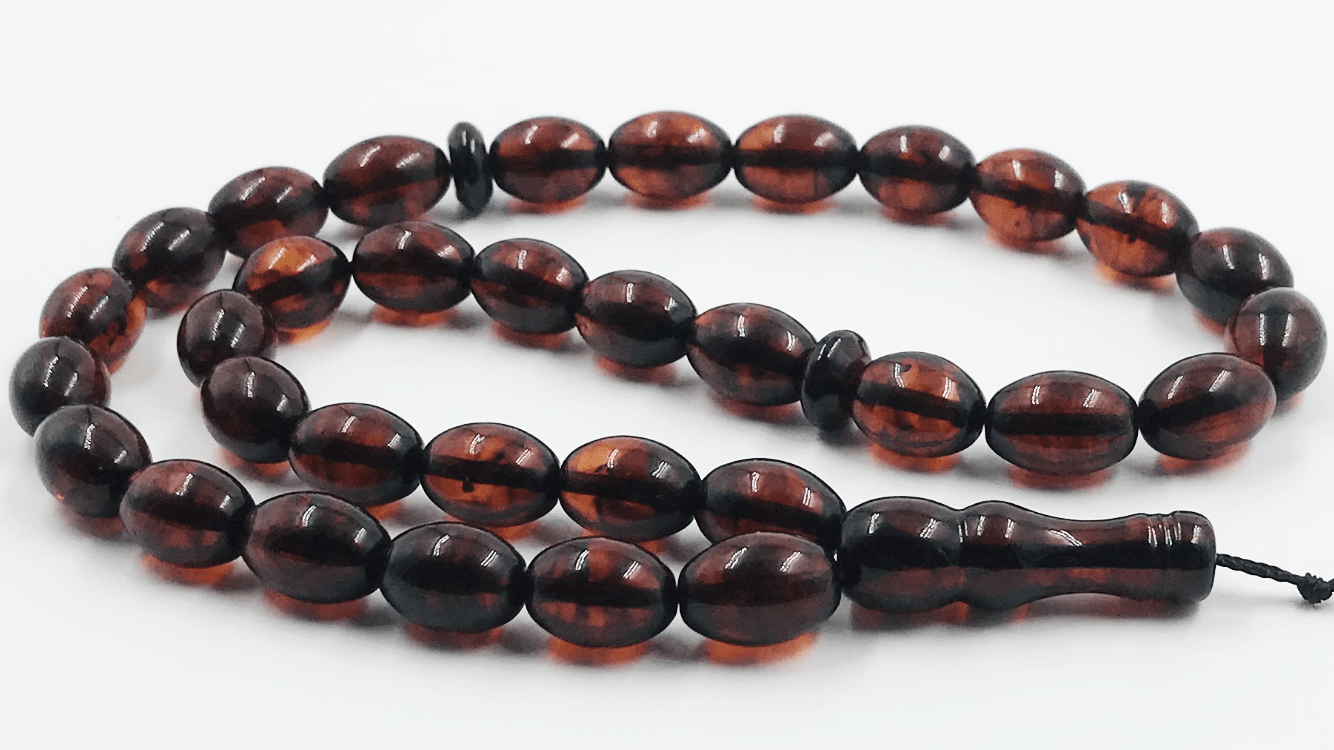 BALTIC AMBER Natural Beads Rosary ISLAMIC PRAYER Tesbih Misbaha Kehribar pressed