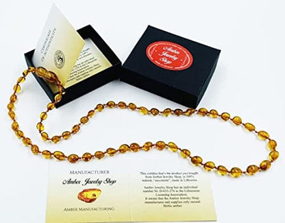 Genuine Amber Necklace - Cognac Colour Amber Necklace | Certified Natural Amber Necklace (18 Inches)