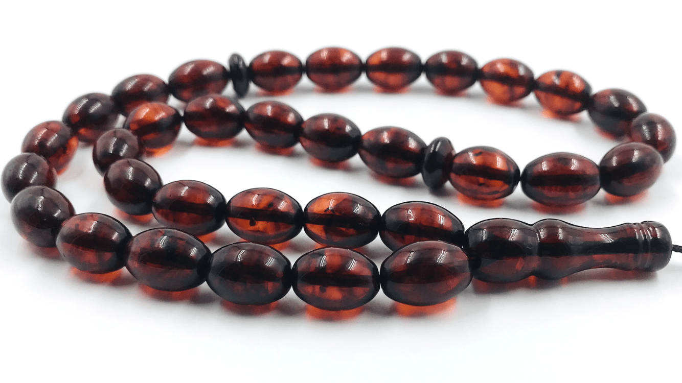 BALTIC AMBER Natural Beads Rosary ISLAMIC PRAYER Tesbih Misbaha Kehribar pressed