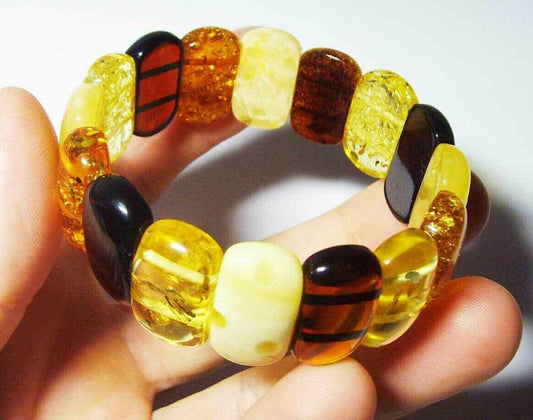 Amber bracelet Natural Baltic Amber multi colorful amber beads - Amber Jewelry for women
