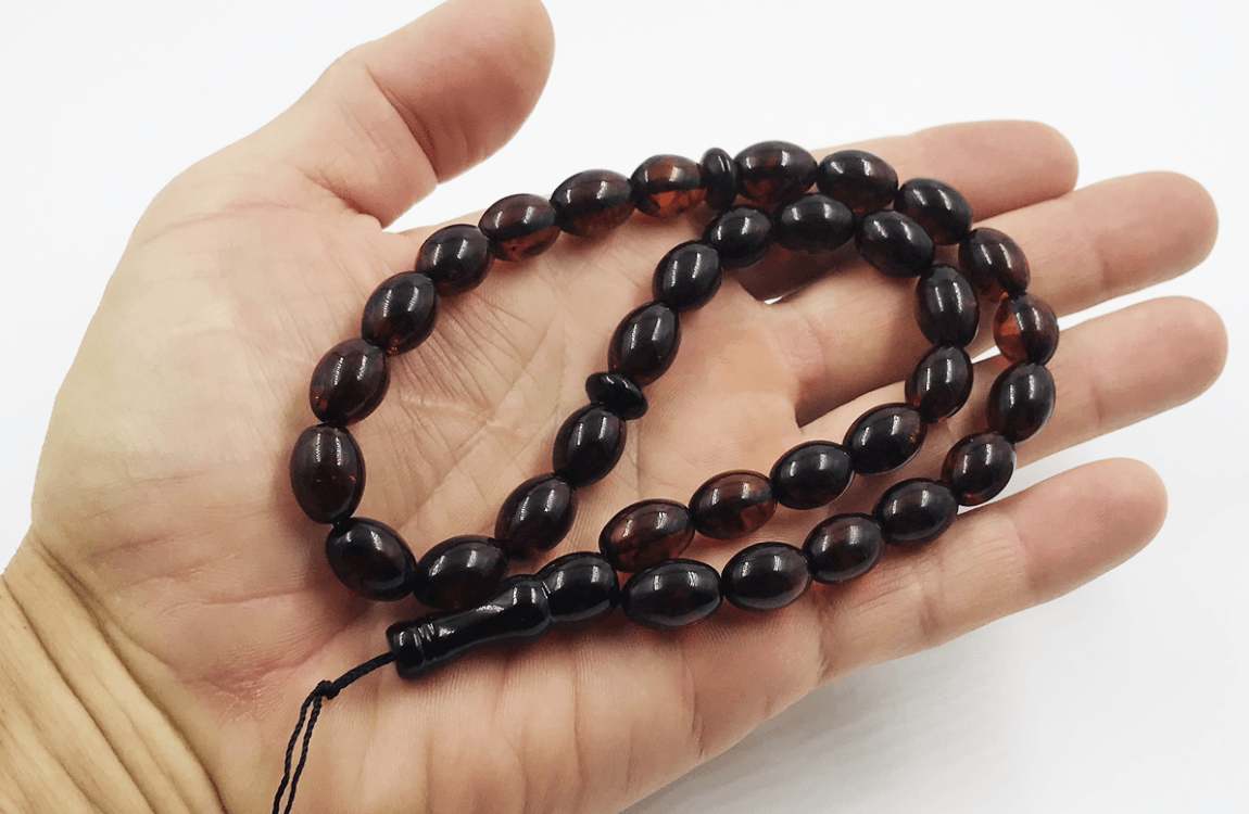 BALTIC AMBER Natural Beads Rosary ISLAMIC PRAYER Tesbih Misbaha Kehribar pressed