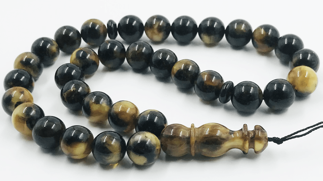 Islamic 33 Prayer beads Natural Baltic Amber Muslim Rosary Misbaha pressed