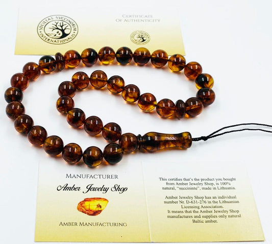 Natural Baltic Amber Muslim Prayer Beads 33 Tasbih Amber islamic rosary pressed